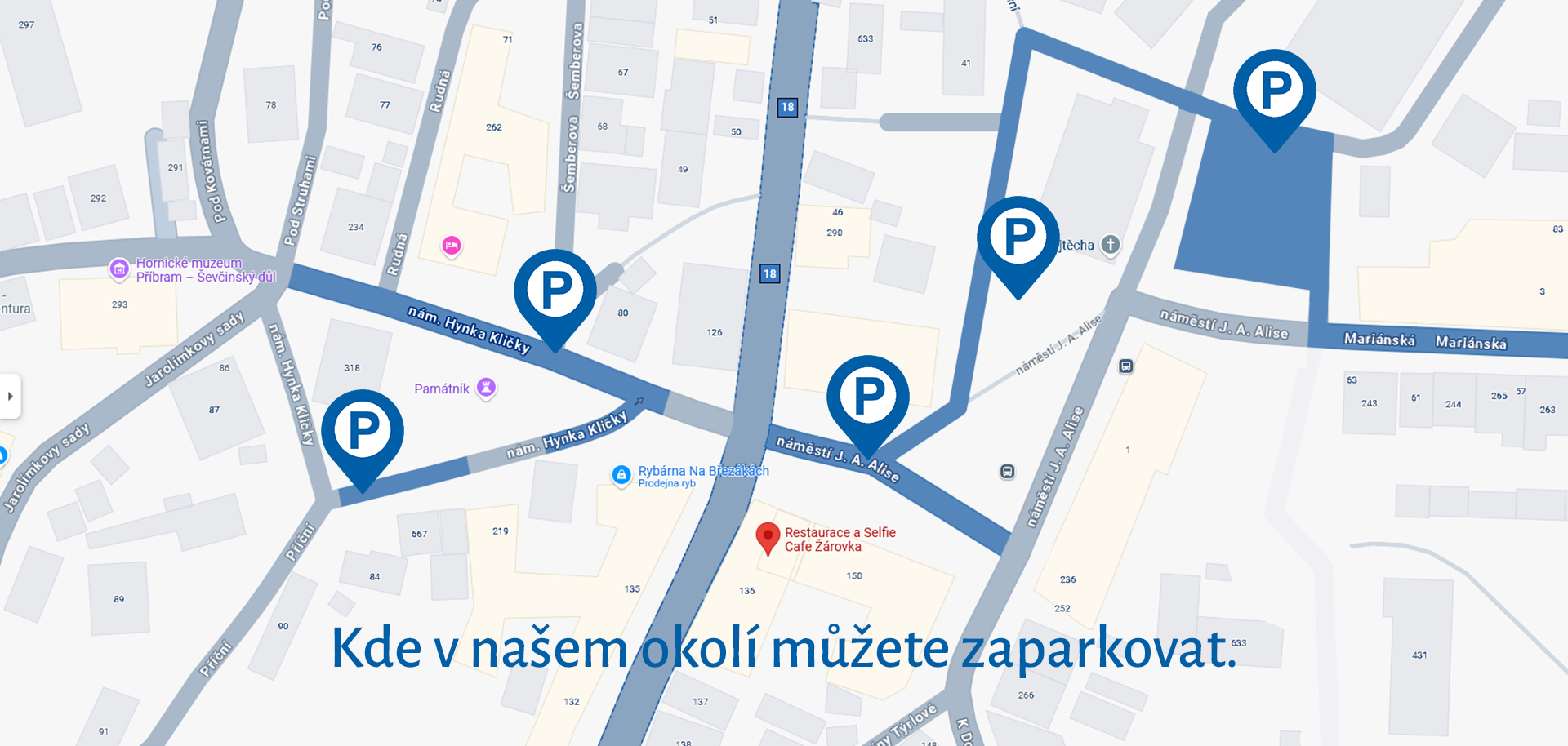 mapa parkování v okolí restaurace Žárovka